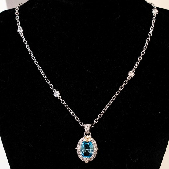 Judith Ripka Sterling Silver/18K Gold with Blue Topaz/Sapphire Pendant and Chain - Picture 2 of 9